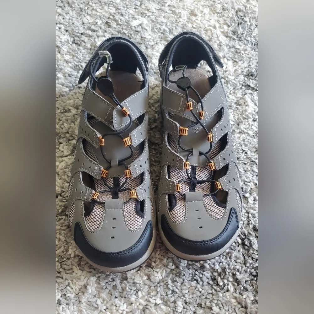 Mossimo Supply Co. Gray‎ Leather Slip On Draw Cord Sport Sandals Men's Shoe 10